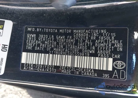 2016 Toyota Corolla L from USA, damaged, VIN 2T1BURHE5GC559819